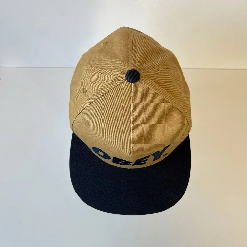 Obey Box Logo Snapback Hat Flat Bill Camel Brown Black Men’s One Size Adjustable - Picture 6 of 6
